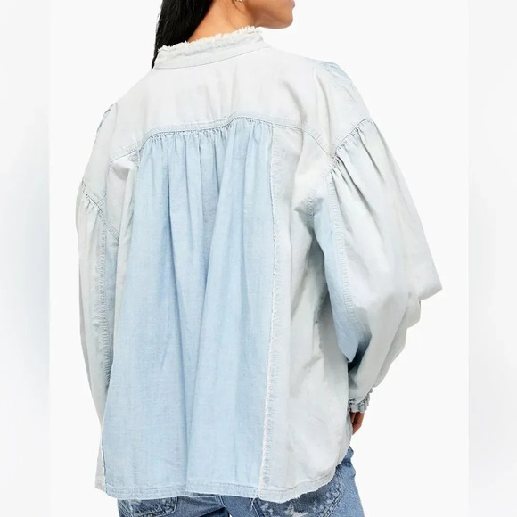 NEW Free People Set Sail Denim Top - Picture 4 of 12